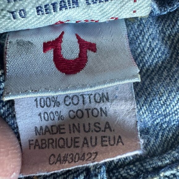 True Religion Bobby Super T Jeans 29 Made in USA Distressed Raw Hem Thick Stitch - Picture 11 of 14